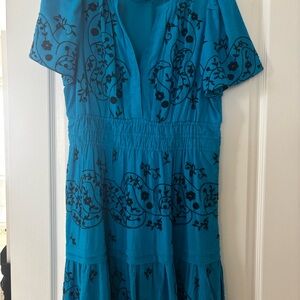 Anthropologie Somerset Blue and Black Embroidered Mini Dress